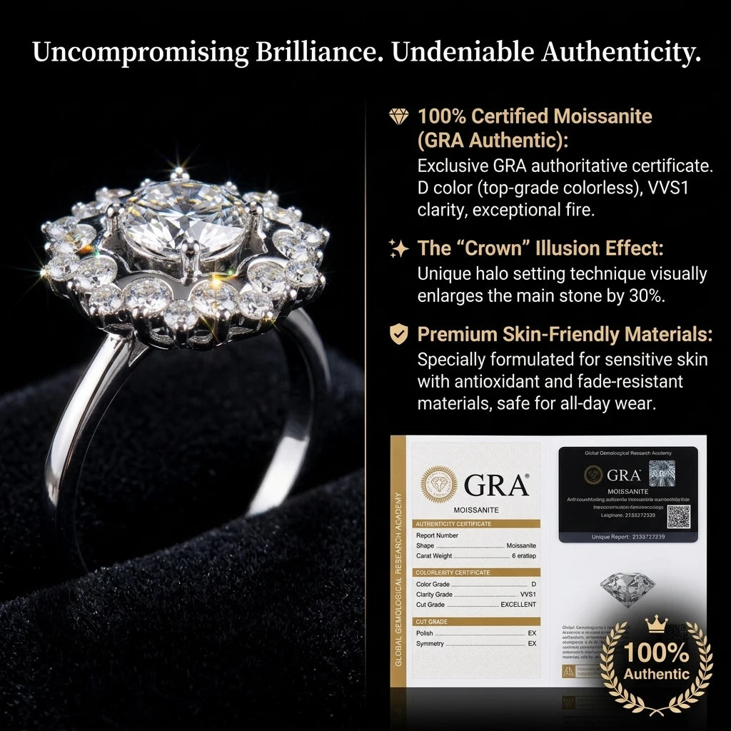 🔥90% OFF Last Day Sale Brilliant Moissanite Halo Ring: Certified Authentic & Everyday Comfort Fit