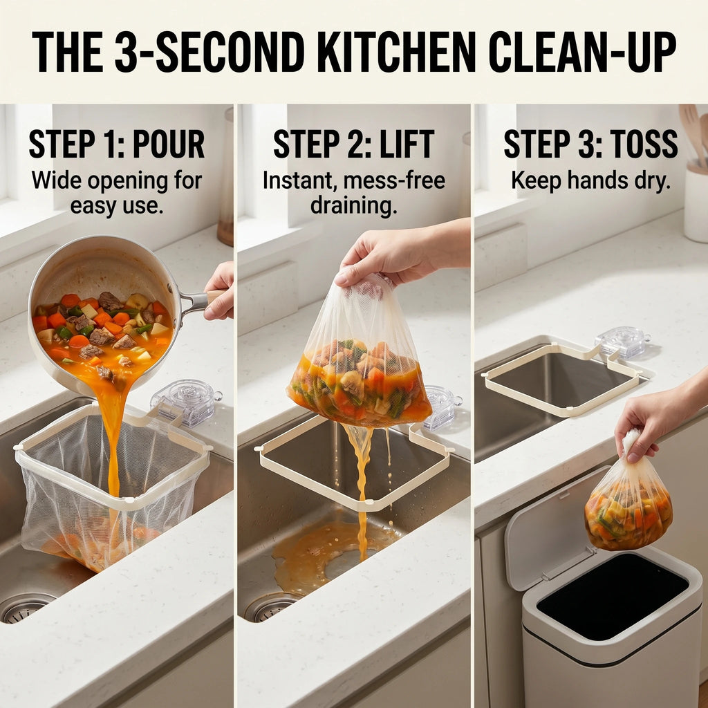 Last Day Sale!🔥 50% OFF Kitchen Sink Strainer - Zero-Touch Disposal | Foldable Space-Saver | Anti-Clog | Easy Suction Install