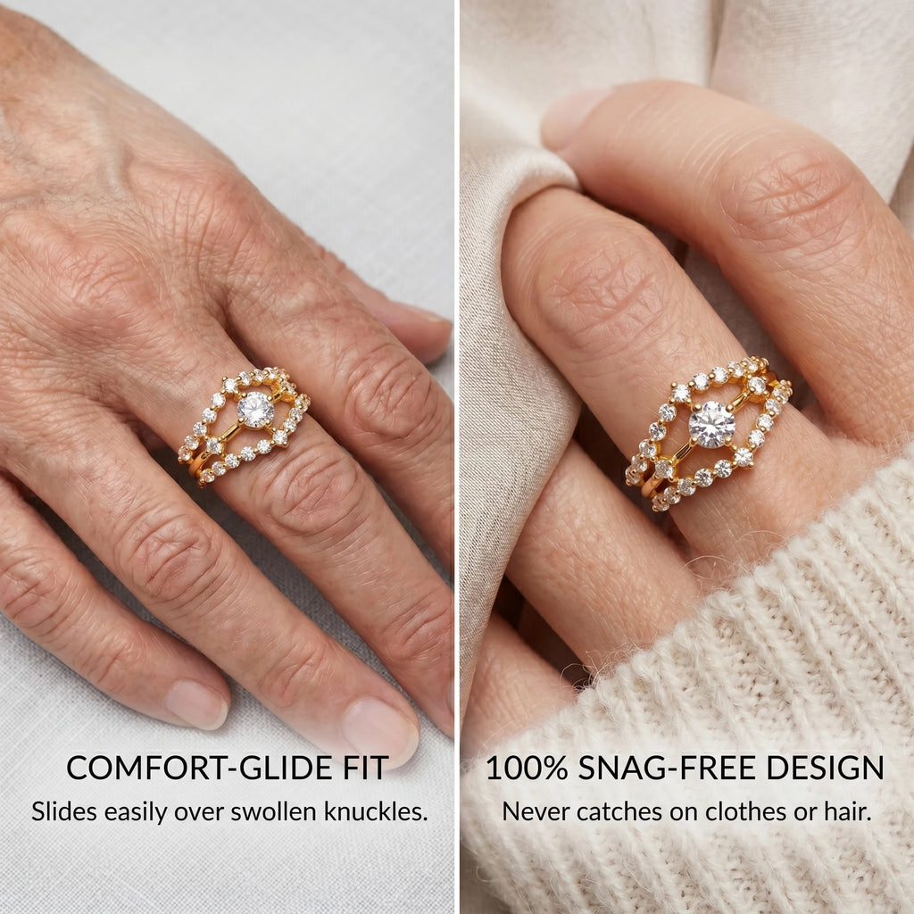 🔥90% OFF Last Day Sale Hand-Forged Moissanite Crown Ring | Comfort-Glide Fit for Arthritis Knuckles & 100% Snag-Free