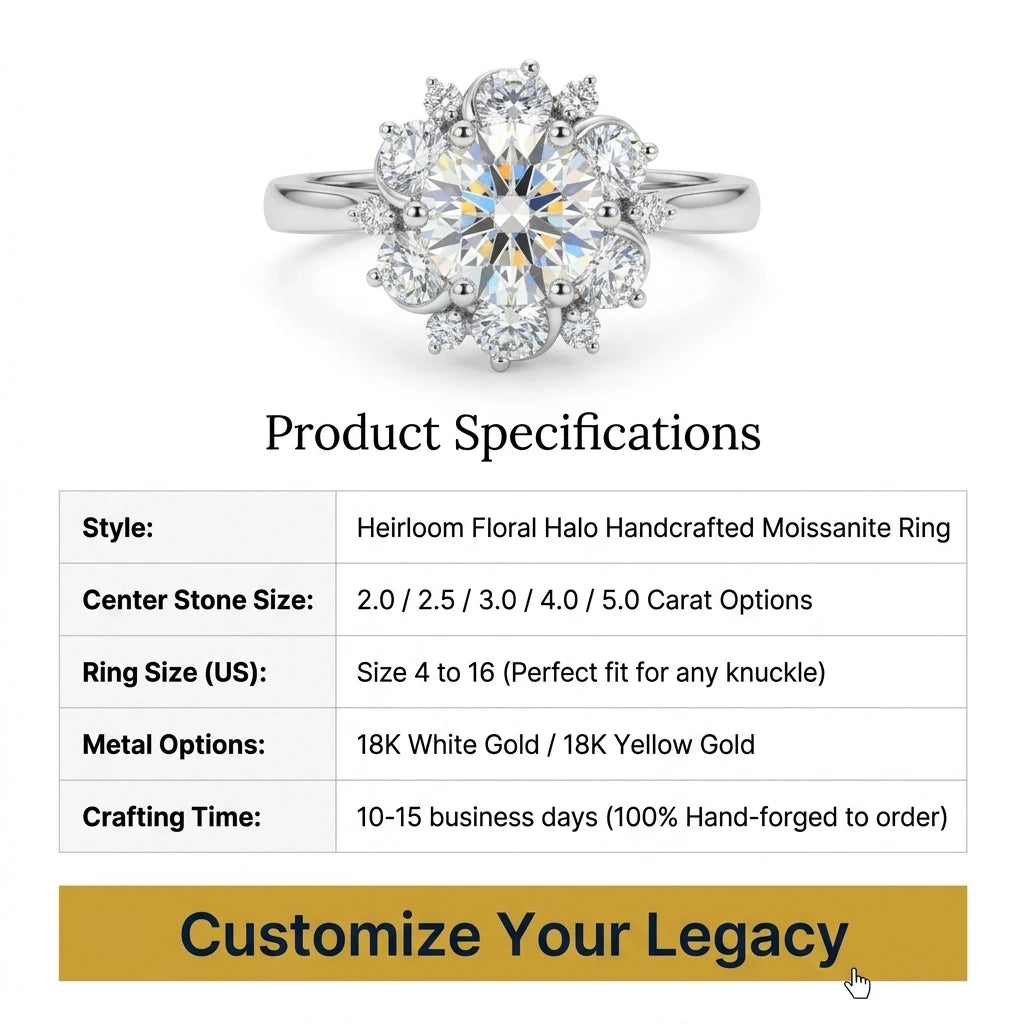 🔥90% OFF Last Day Sale |Heirloom Floral Moissanite Ring - Anti-Spin Comfort Fit for All Knuckles