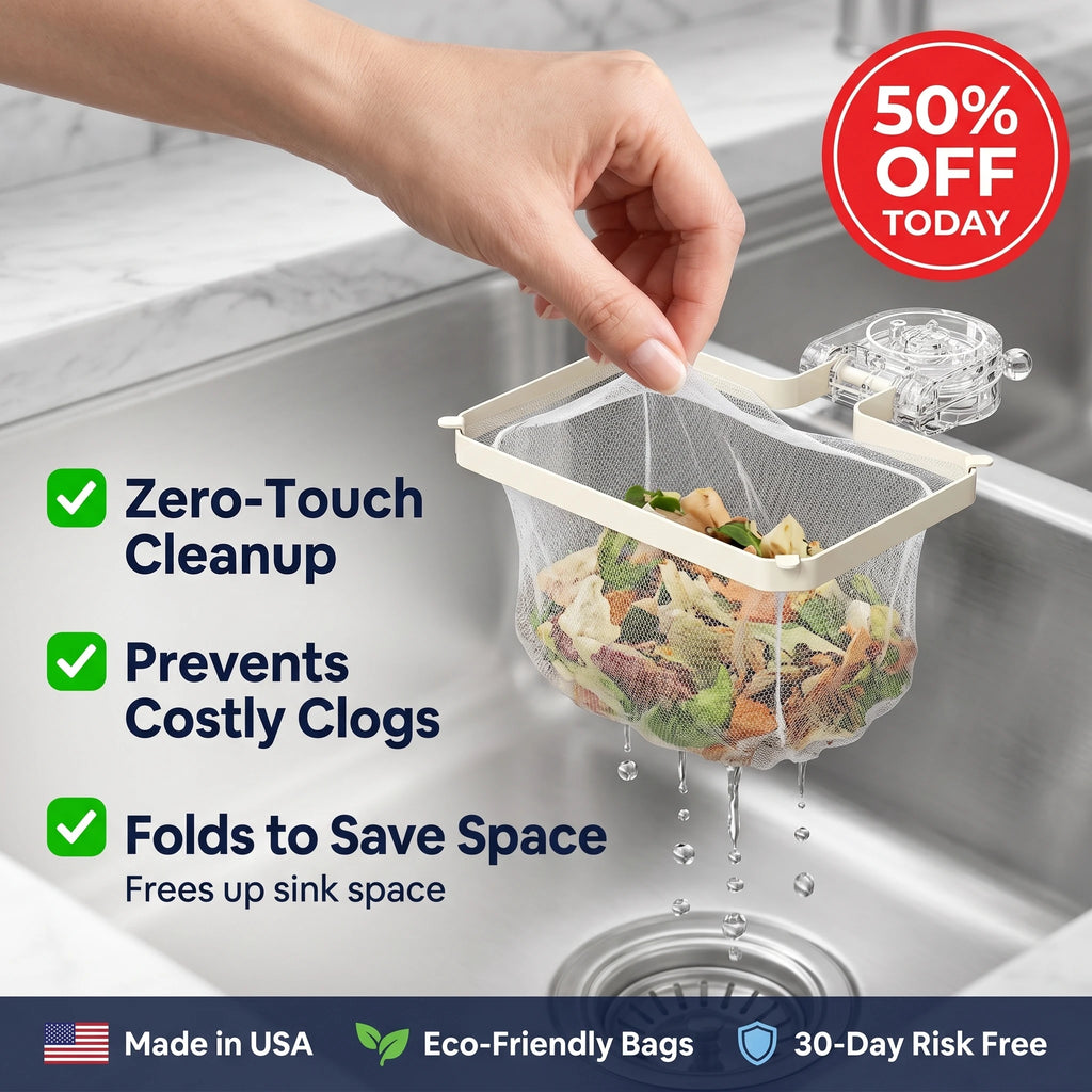 Last Day Sale!🔥 50% OFF Kitchen Sink Strainer - Zero-Touch Disposal | Foldable Space-Saver | Anti-Clog | Easy Suction Install