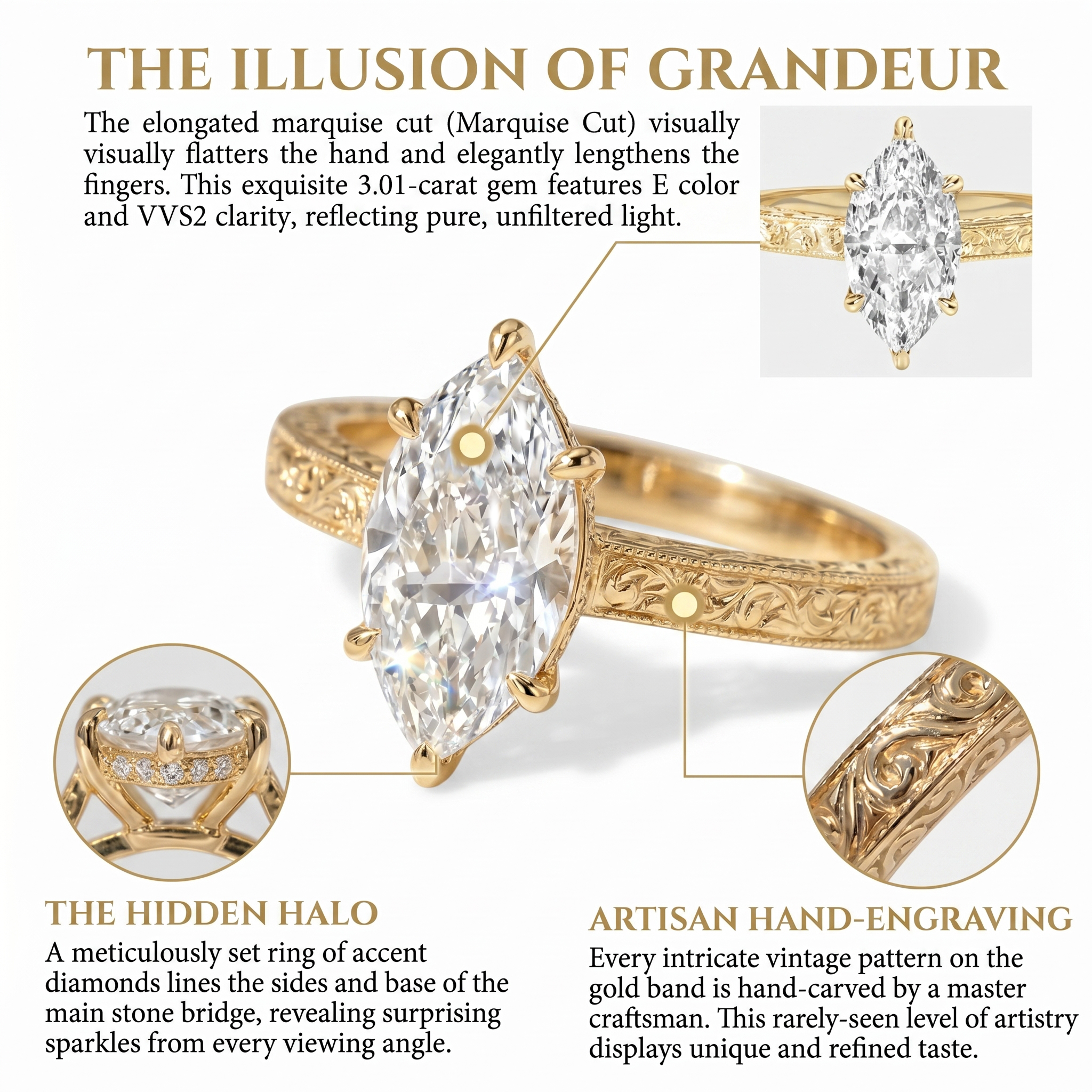 🔥90% OFF Last Day Sale |The Amvin Hand-Engraved Marquise Ring — Finger-Elongating Cut & Snag-Free Petal Prongs