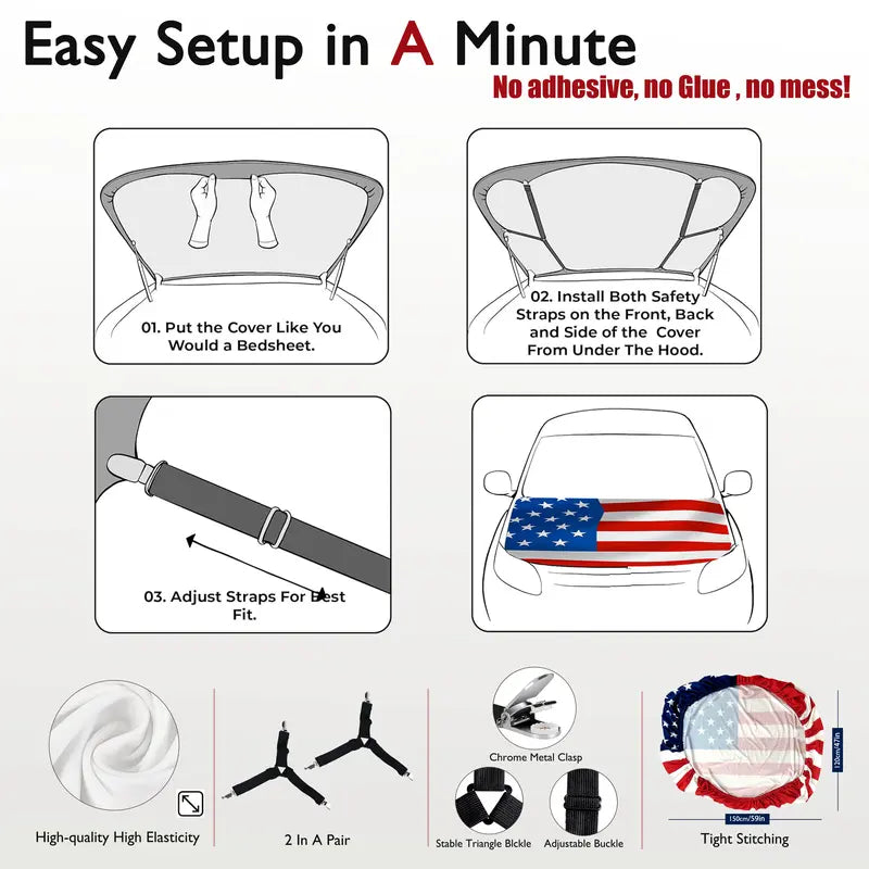 🔥50% OFF Last Day Sale 🎉4th Of July Flash Sale 65K+🔥American Car Hood Flag🦅No Glue No Tools🚗 Install in 1 Minute