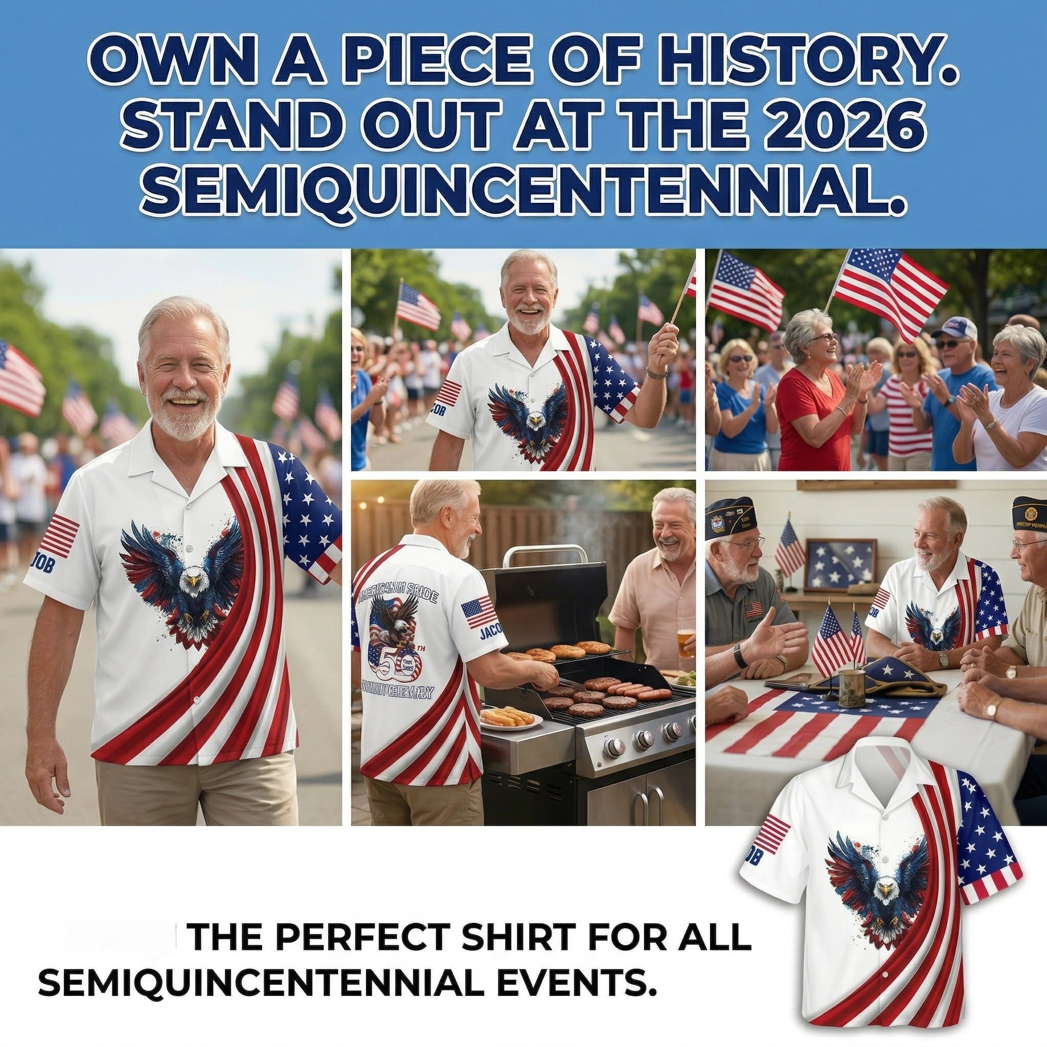 "American Pride" Bald Eagle Hawaiian Shirt – Celebrate 250 Years of Freedom (1776-2026) 🇺🇸 | 70% OFF🔥 Last Day Sale