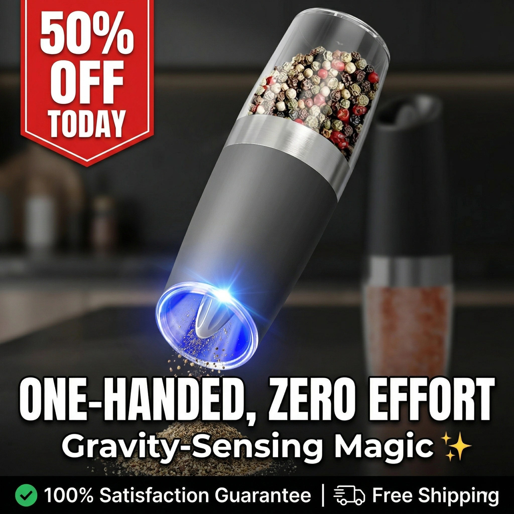 Last Day Sale!🔥 50% OFF Premium Gravity Salt & Pepper Grinder - Arthritis Friendly