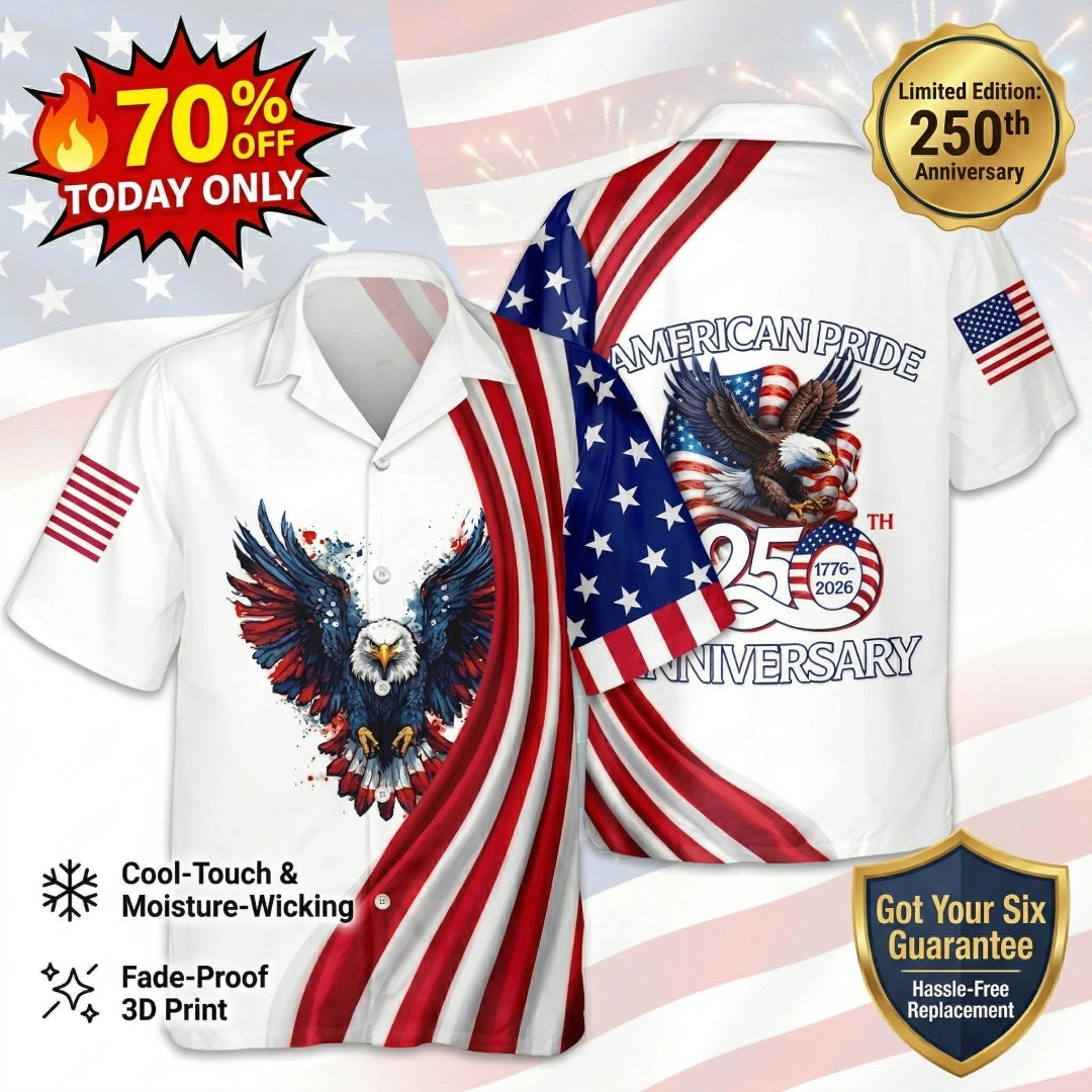 "American Pride" Bald Eagle Hawaiian Shirt – Celebrate 250 Years of Freedom (1776-2026) 🇺🇸 | 70% OFF🔥 Last Day Sale