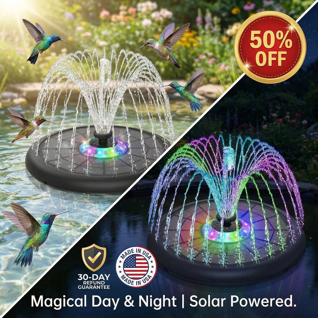 Last Day Sale!🔥50% OFF-Solar Oasis Pro: Glass Panel Fountain with Night LED Lights