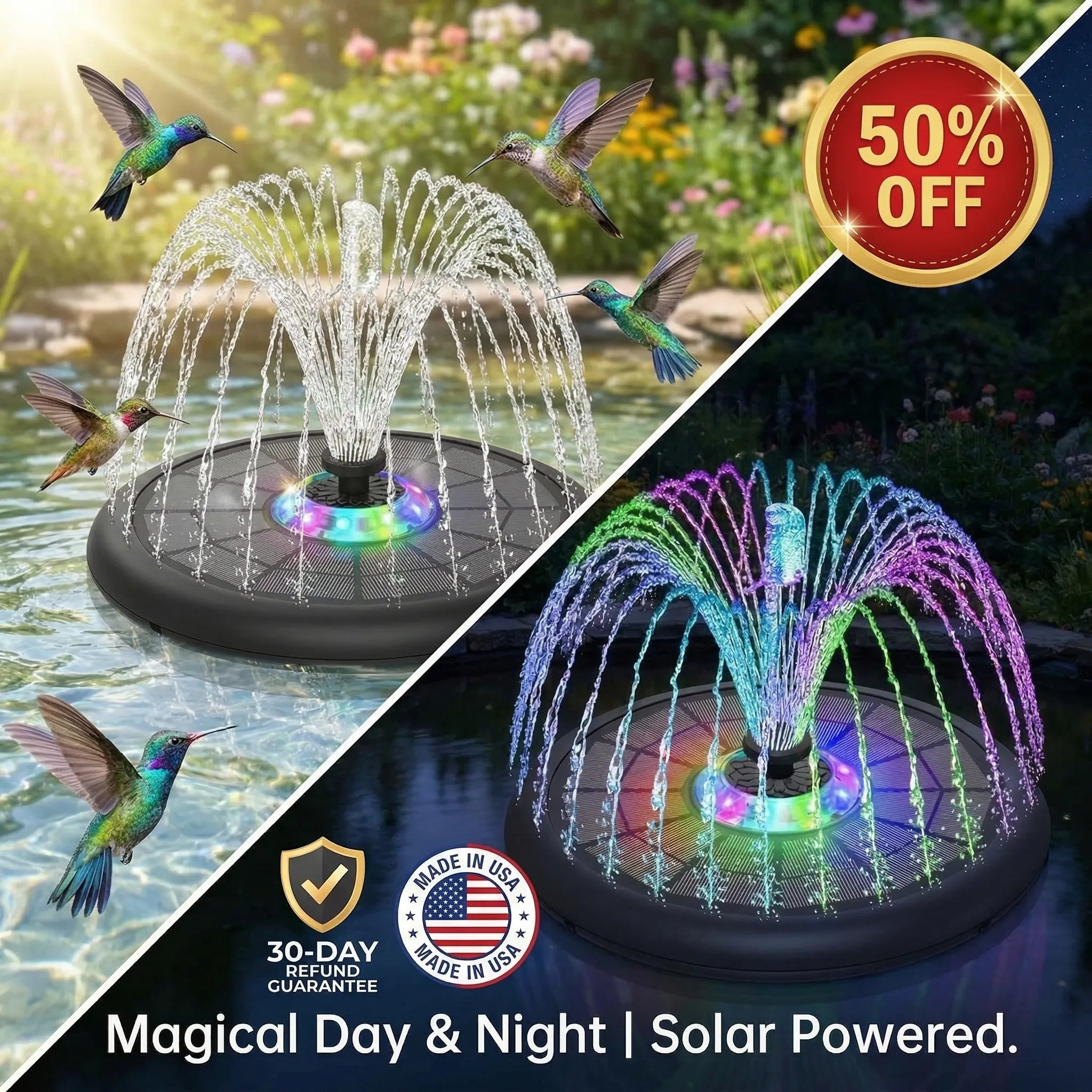 Last Day Sale!🔥50% OFF-Solar Oasis Pro: Glass Panel Fountain with Night LED Lights
