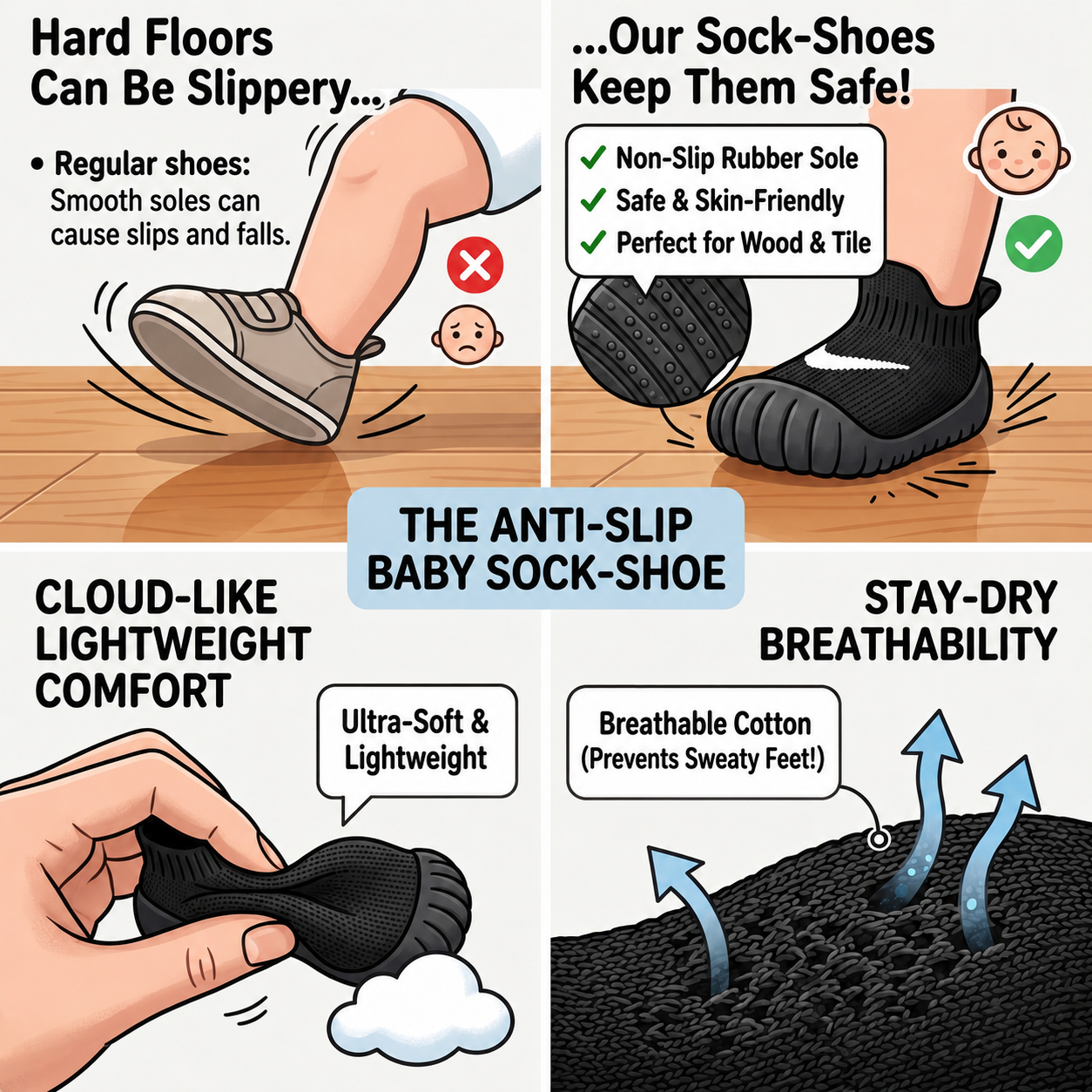 Anti-Slip & Kick-Proof Baby Sock Shoes - Ultra Soft | Last Day Sale-90% OFF🔥