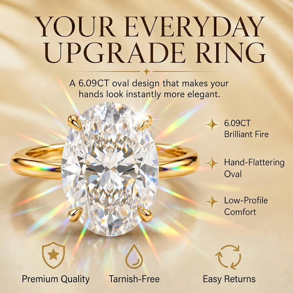 Last Day Sale-90% OFF🔥 The Monte Carlo™ 6.09ct Oval Moissanite Ring - S925 Sterling Silver | 100% Conflict-Free & Brilliant Sparkle