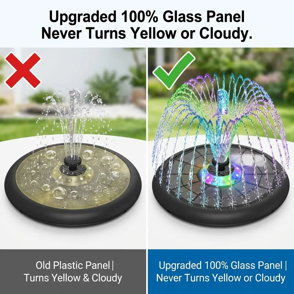 Last Day Sale!🔥50% OFF-Solar Oasis Pro: Glass Panel Fountain with Night LED Lights