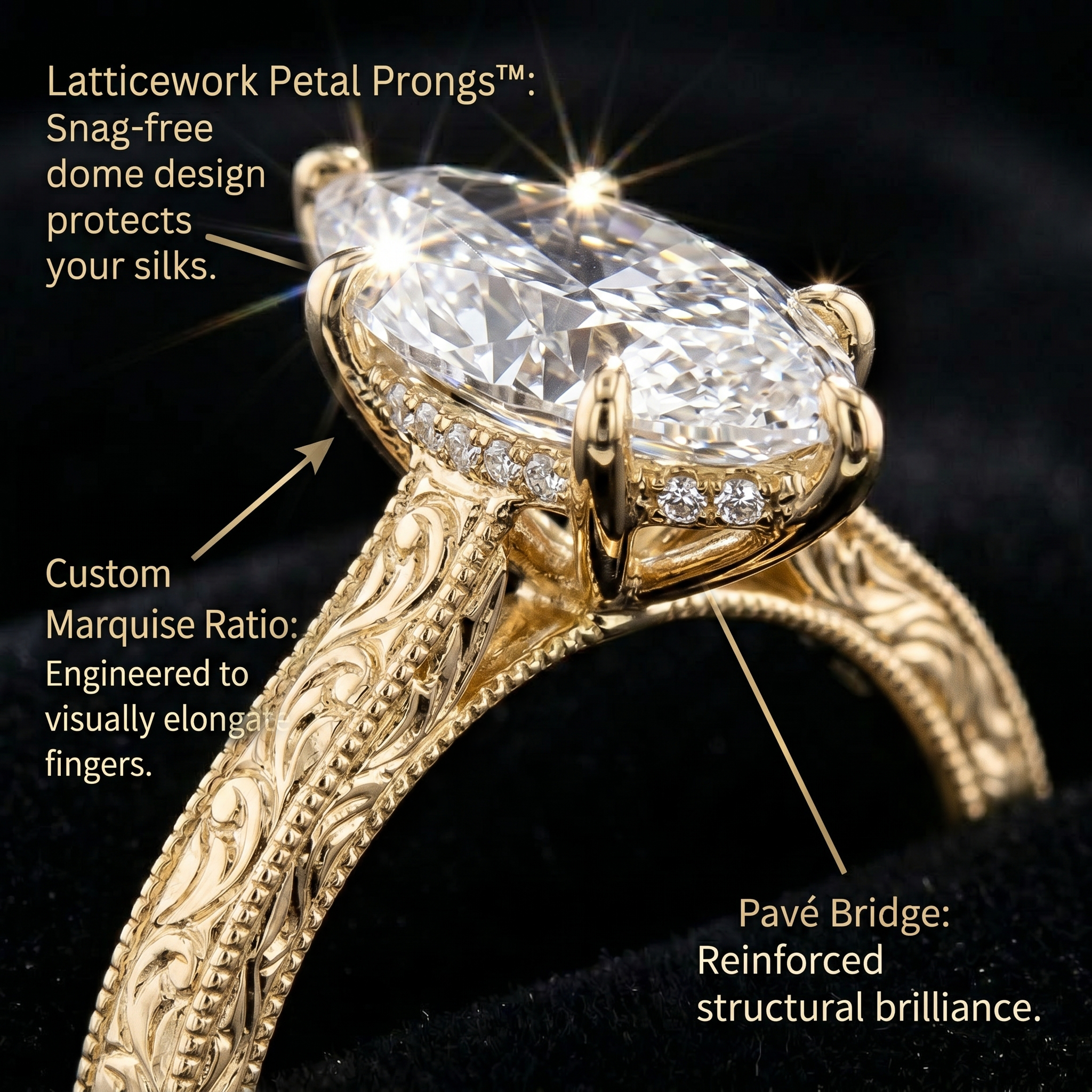 🔥90% OFF Last Day Sale |The Amvin Hand-Engraved Marquise Ring — Finger-Elongating Cut & Snag-Free Petal Prongs