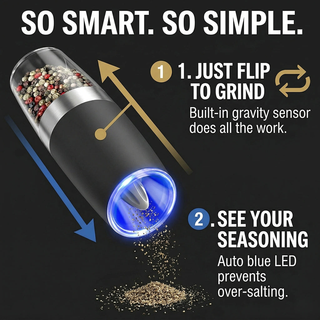 Last Day Sale!🔥 50% OFF Premium Gravity Salt & Pepper Grinder - Arthritis Friendly