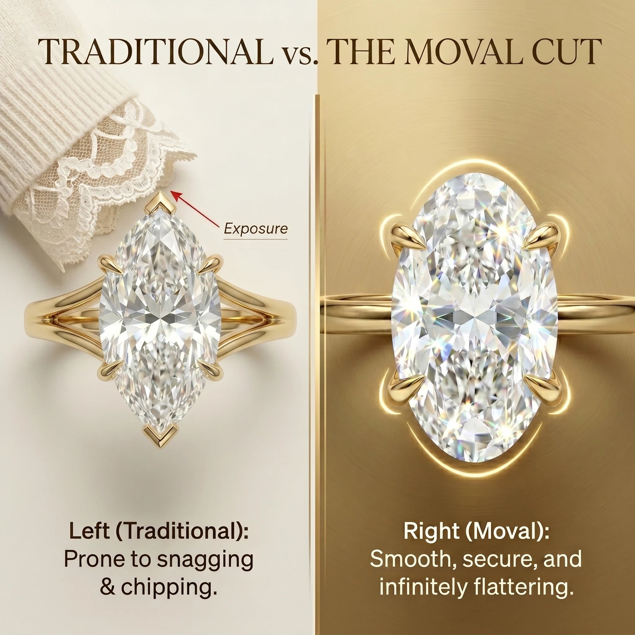 🔥90% OFF Last Day Sale |The Rare Moval Cut Ring | Finger-Elongating 18K Gold Solitaire