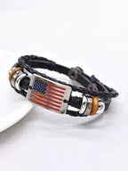 Vintage American Flag Woven Pu Bracelet