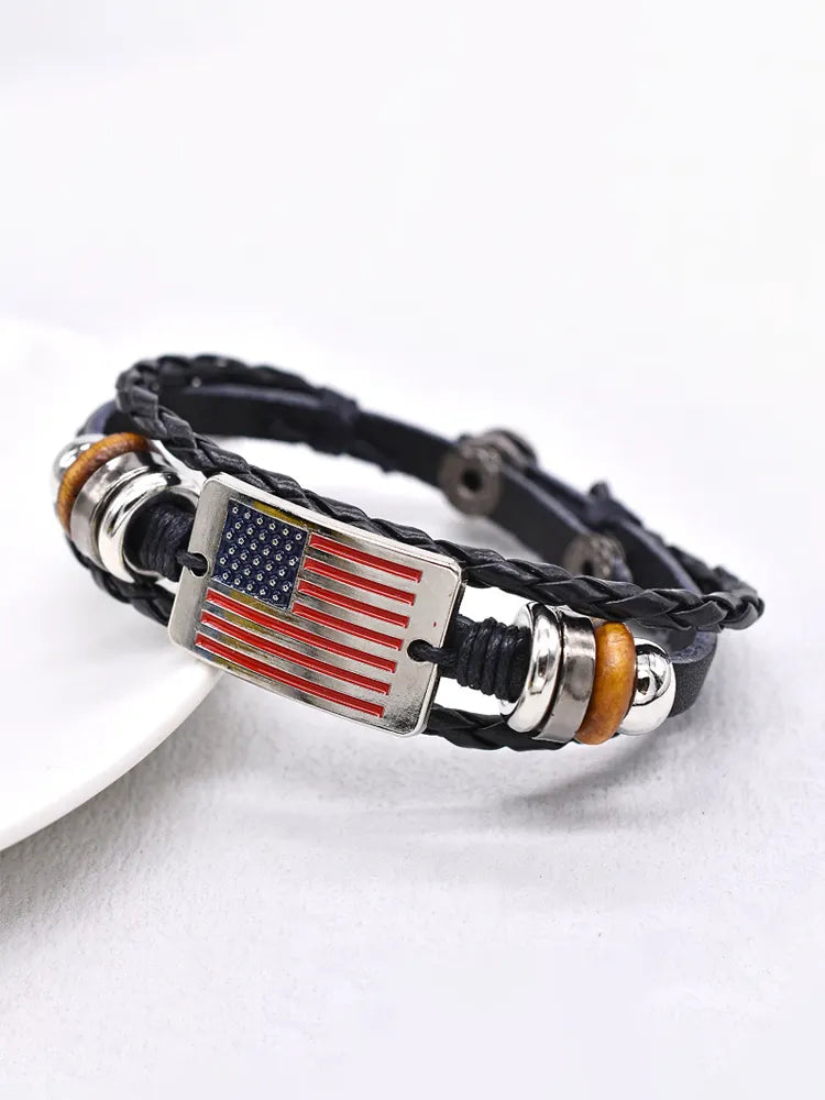 Vintage American Flag Woven Pu Bracelet