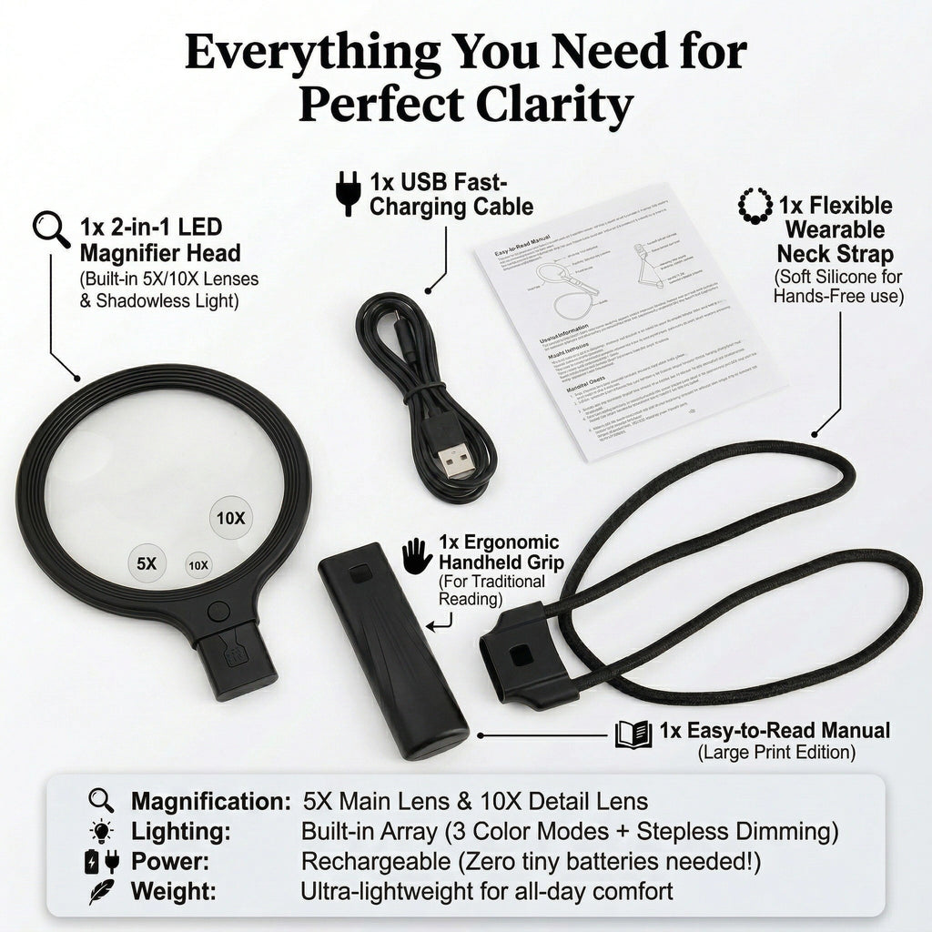 Last Day Sale!🔥90% OF Premium Hands-Free LED Magnifying Glass for Crafts & Reading