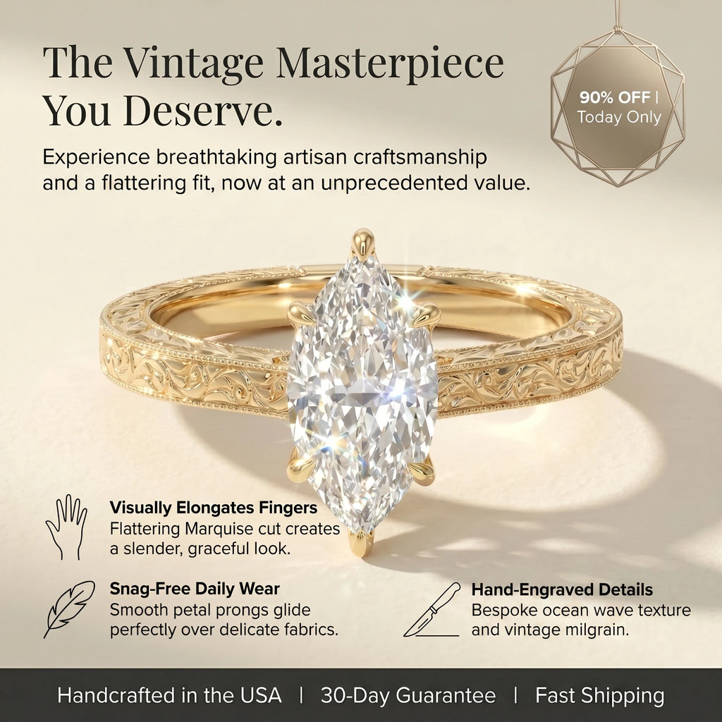 🔥90% OFF Last Day Sale |The Amvin Hand-Engraved Marquise Ring — Finger-Elongating Cut & Snag-Free Petal Prongs