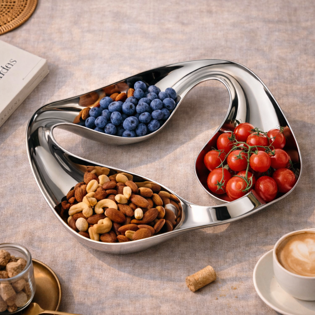 Modern Stainless Steel Divided Serving Bowl