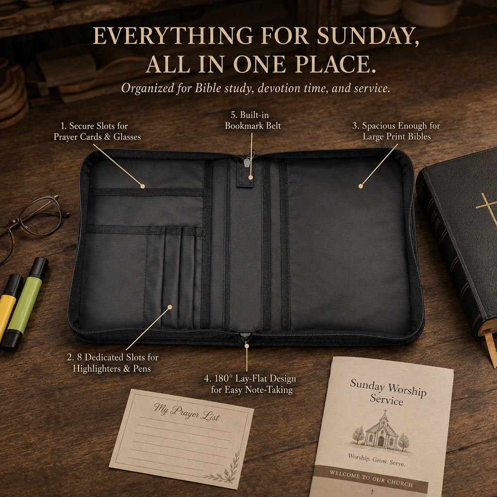 Last Day Sale!🔥 50% OFF The Sunday Grace Western Cowhide Bible Organizer — Handcrafted Zip-Around Cover for Study & Church
