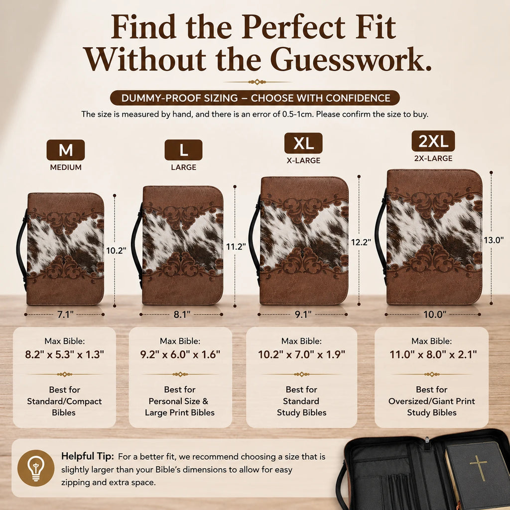 Last Day Sale!🔥 50% OFF The Sunday Grace Western Cowhide Bible Organizer — Handcrafted Zip-Around Cover for Study & Church