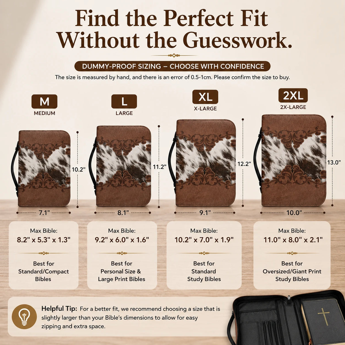 Last Day Sale!🔥 50% OFF The Sunday Grace Western Cowhide Bible Organizer — Handcrafted Zip-Around Cover for Study & Church