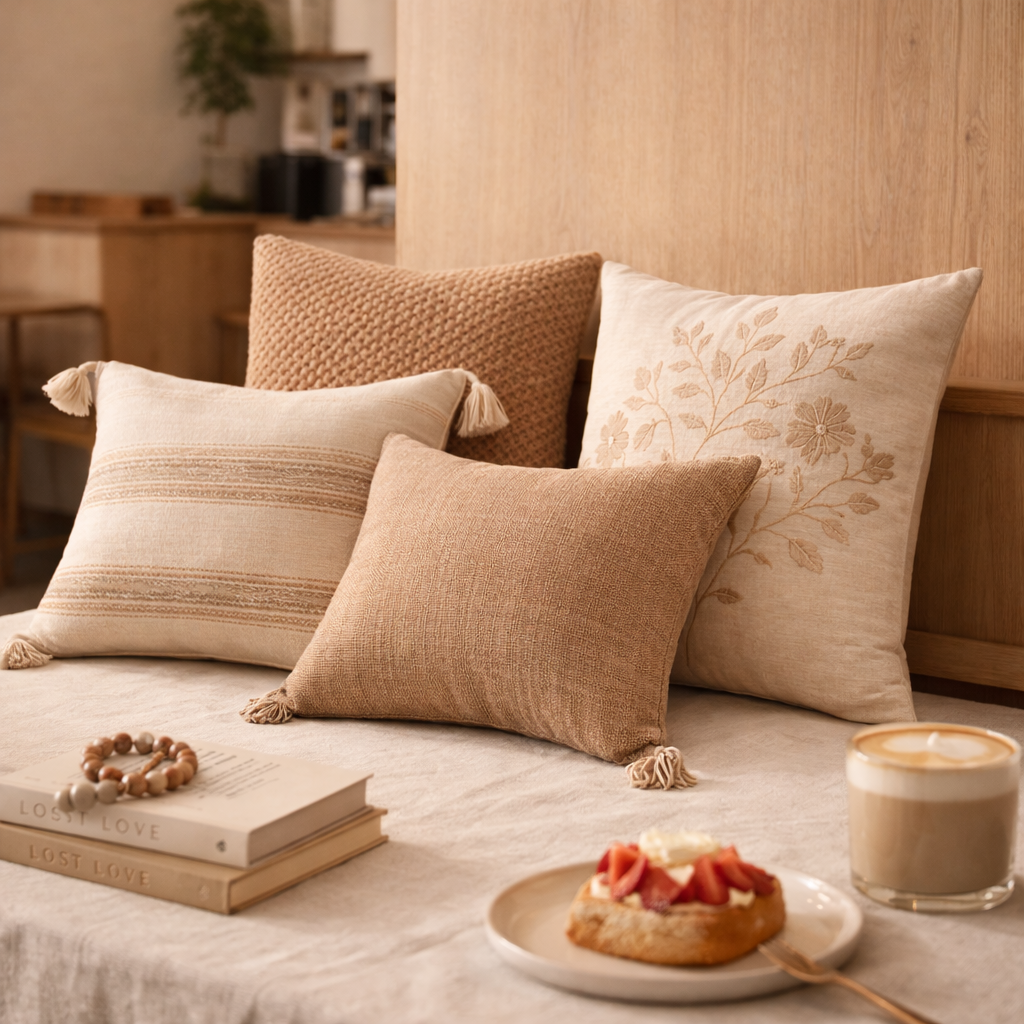 Neutral Boho Throw Pillow Set (4 PCS)