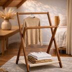 Foldable Wooden Storage Rack with Canvas Shelf