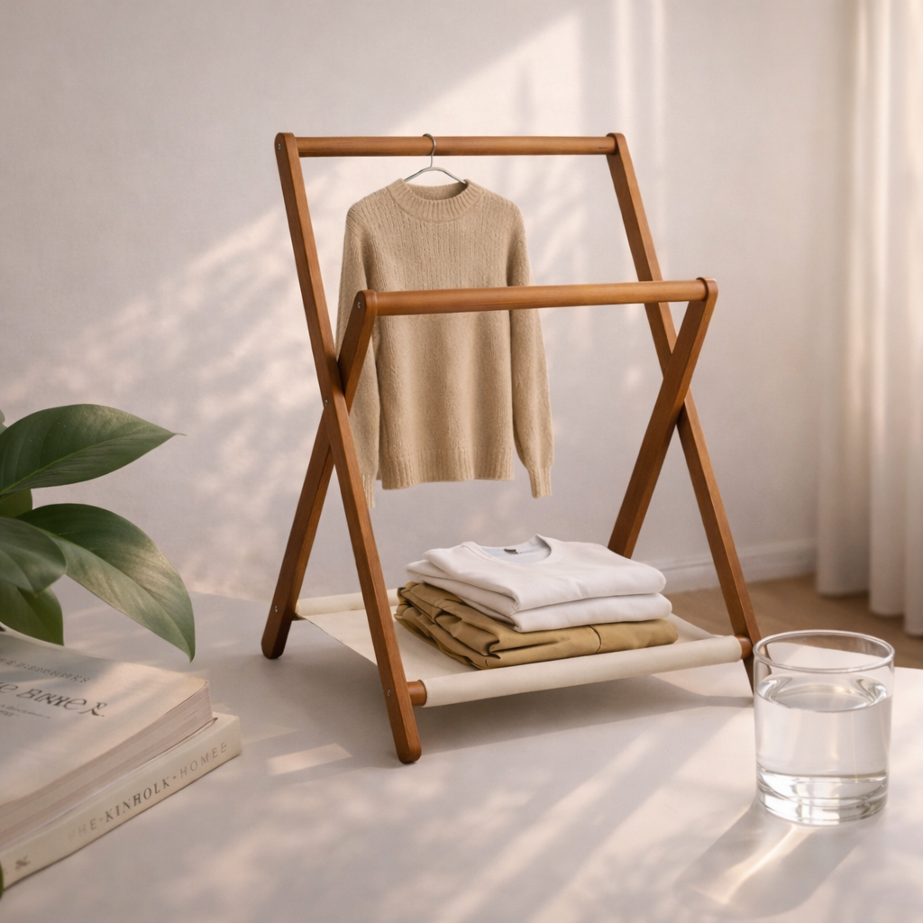 Foldable Wooden Storage Rack with Canvas Shelf