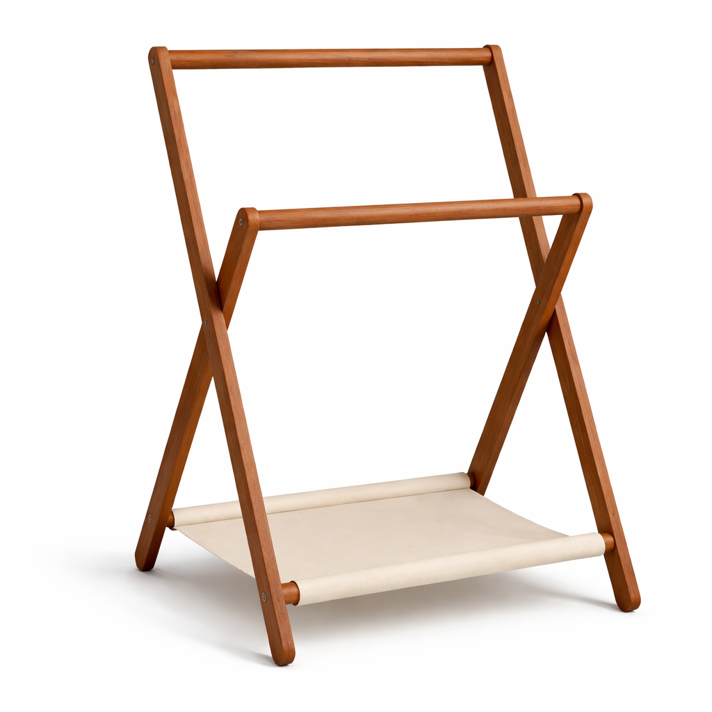 Foldable Wooden Storage Rack with Canvas Shelf