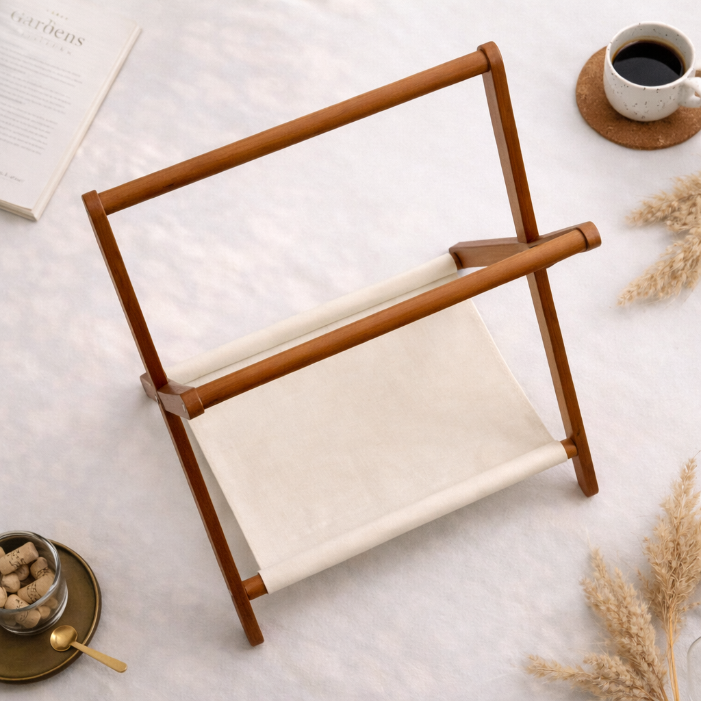 Foldable Wooden Storage Rack with Canvas Shelf