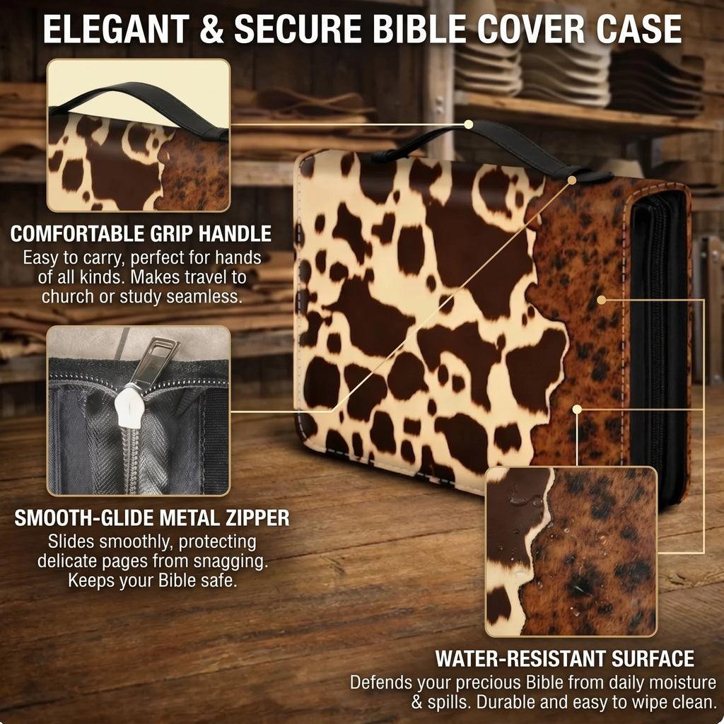 Last Day Sale!🔥 50% OFF The Sunday Grace Western Cowhide Bible Organizer — Handcrafted Zip-Around Cover for Study & Church