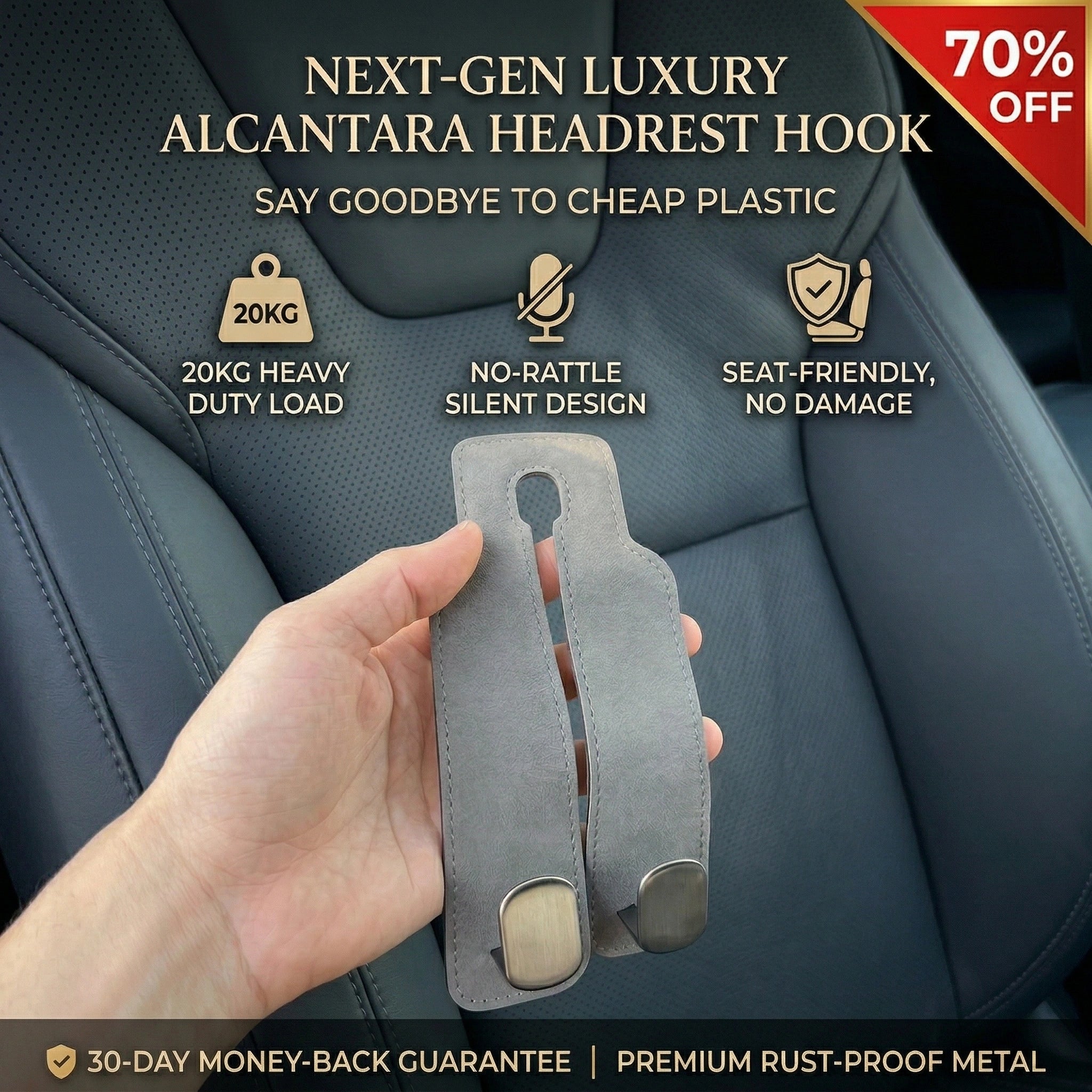 ZUVANTA™ Upgraded Bendable Suede Car Headrest Hooks, Anti-Rattle Metal Purse Holder for Car Seat, Heavy Duty 44lbs Double Hanger| 70% OFF🔥 Last Day Sale