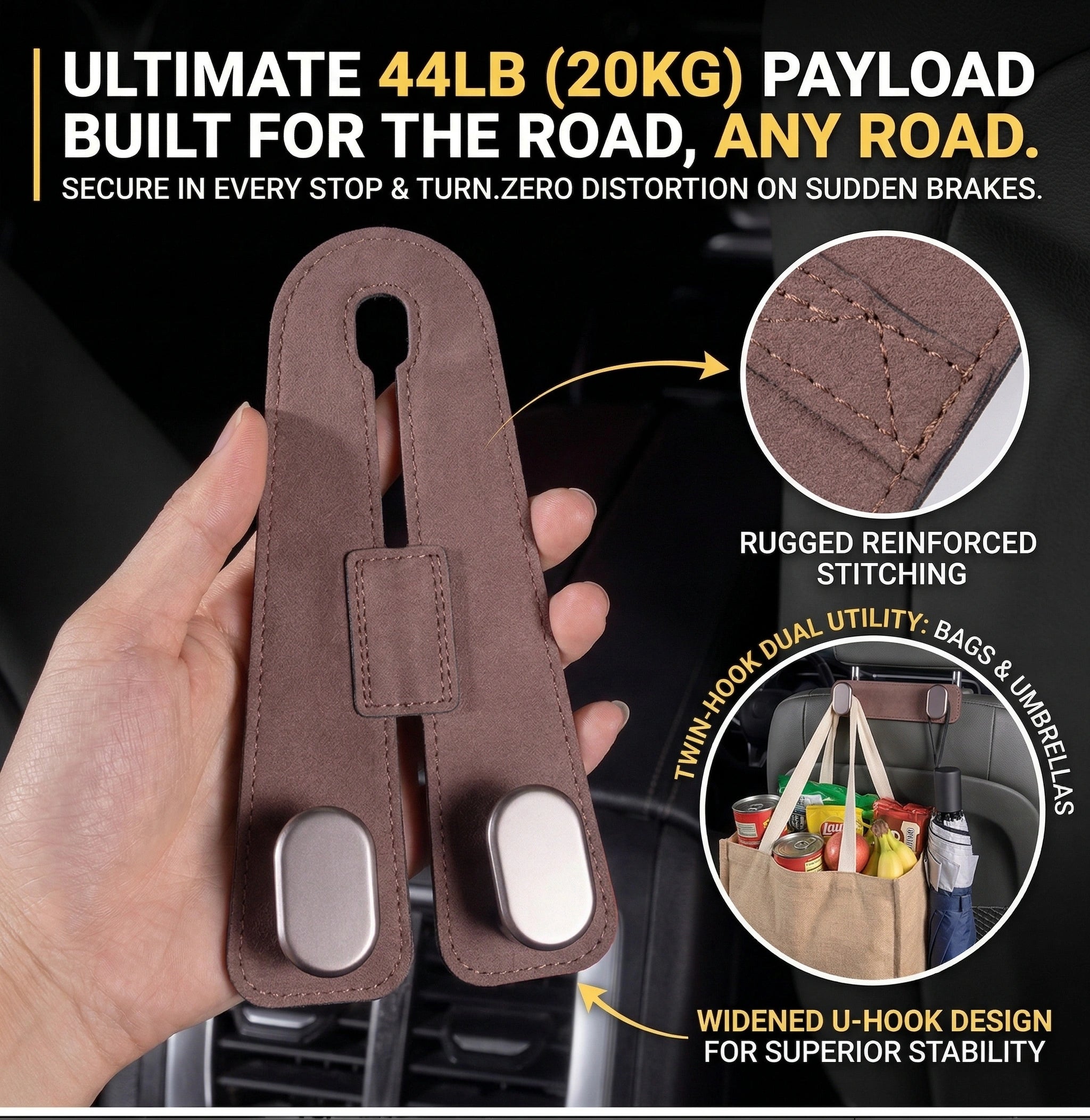 ZUVANTA™ Upgraded Bendable Suede Car Headrest Hooks, Anti-Rattle Metal Purse Holder for Car Seat, Heavy Duty 44lbs Double Hanger| 70% OFF🔥 Last Day Sale
