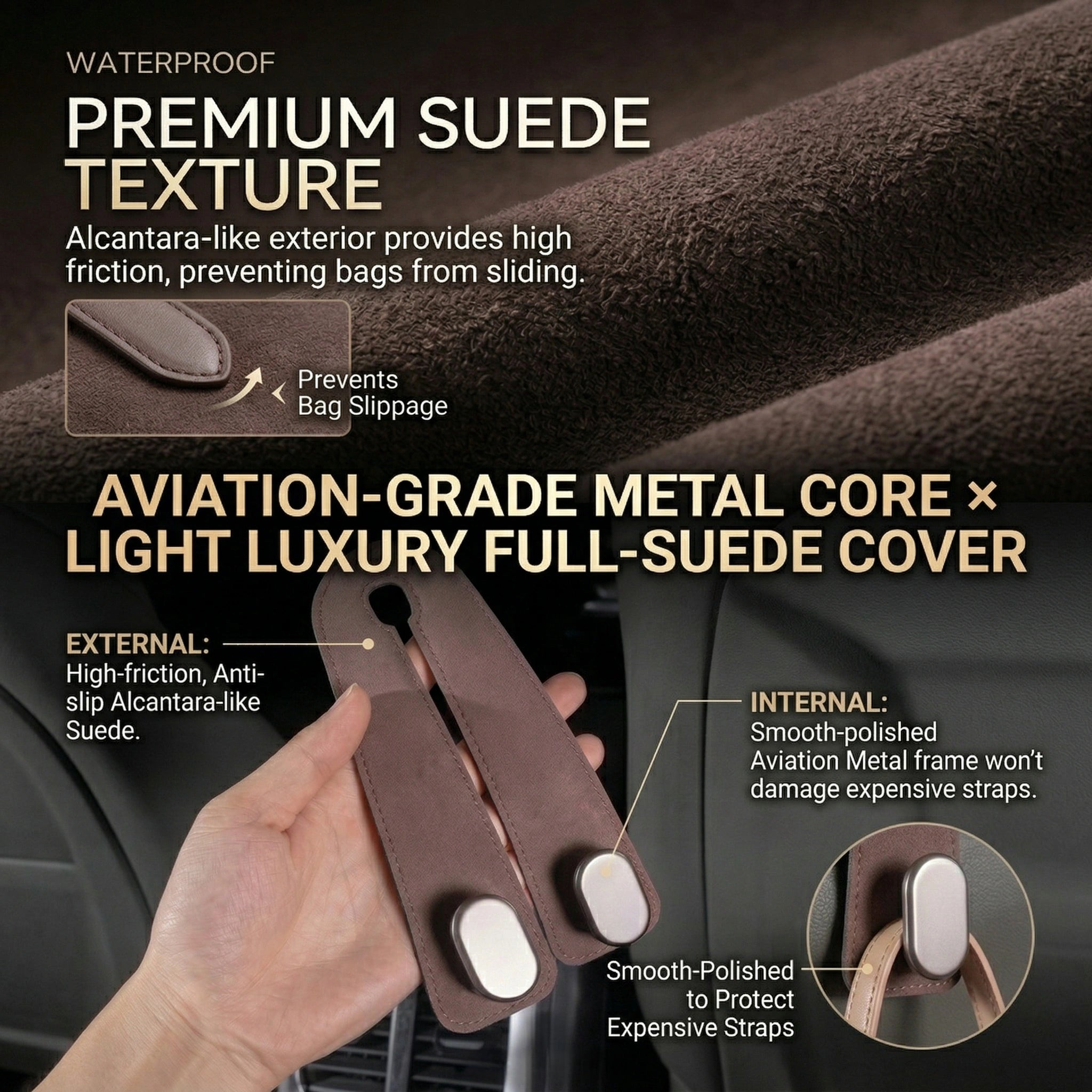 ZUVANTA™ Upgraded Bendable Suede Car Headrest Hooks, Anti-Rattle Metal Purse Holder for Car Seat, Heavy Duty 44lbs Double Hanger| 70% OFF🔥 Last Day Sale
