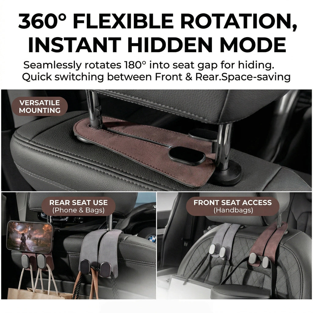 ZUVANTA™ Upgraded Bendable Suede Car Headrest Hooks, Anti-Rattle Metal Purse Holder for Car Seat, Heavy Duty 44lbs Double Hanger| 70% OFF🔥 Last Day Sale