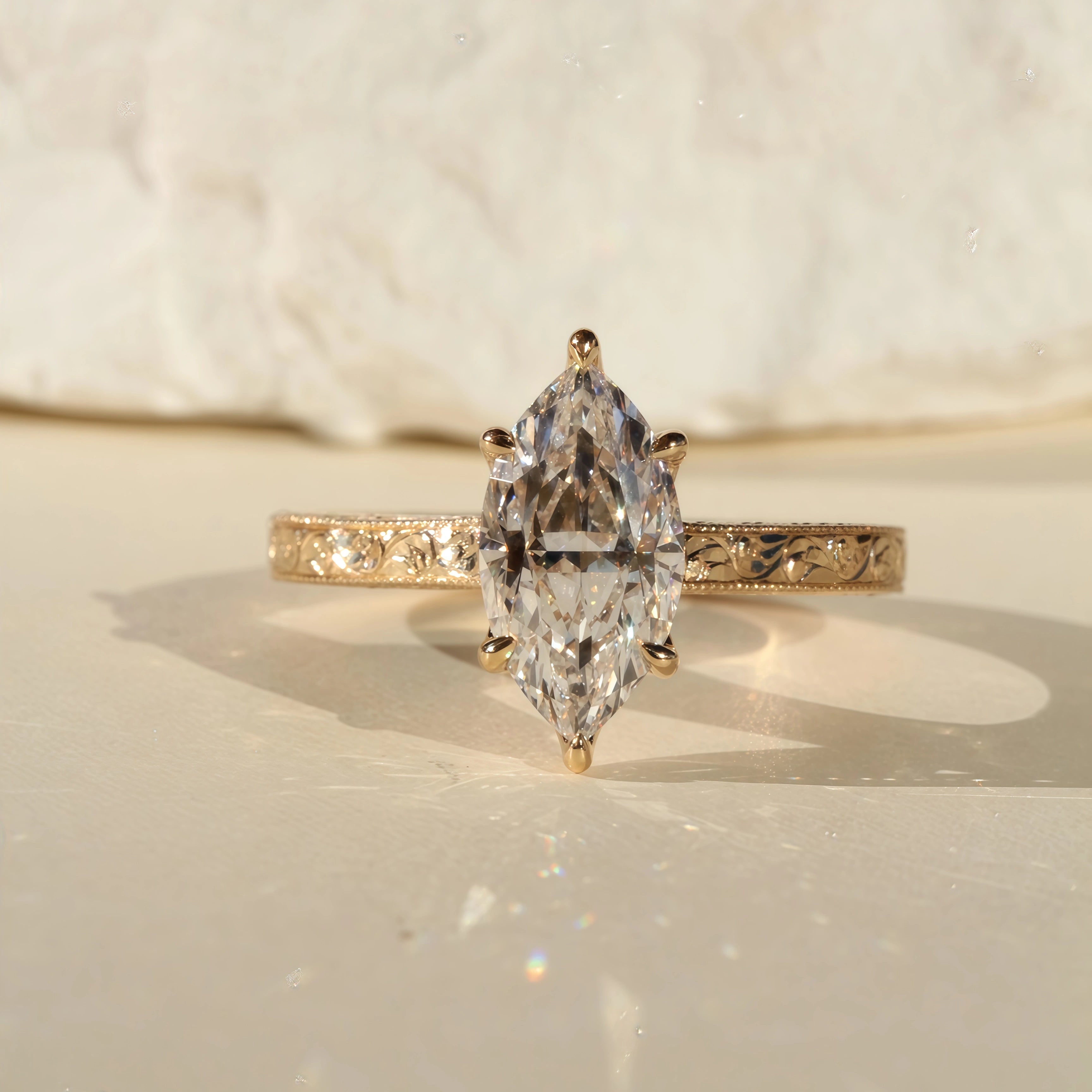 🔥90% OFF Last Day Sale |The Amvin Hand-Engraved Marquise Ring — Finger-Elongating Cut & Snag-Free Petal Prongs