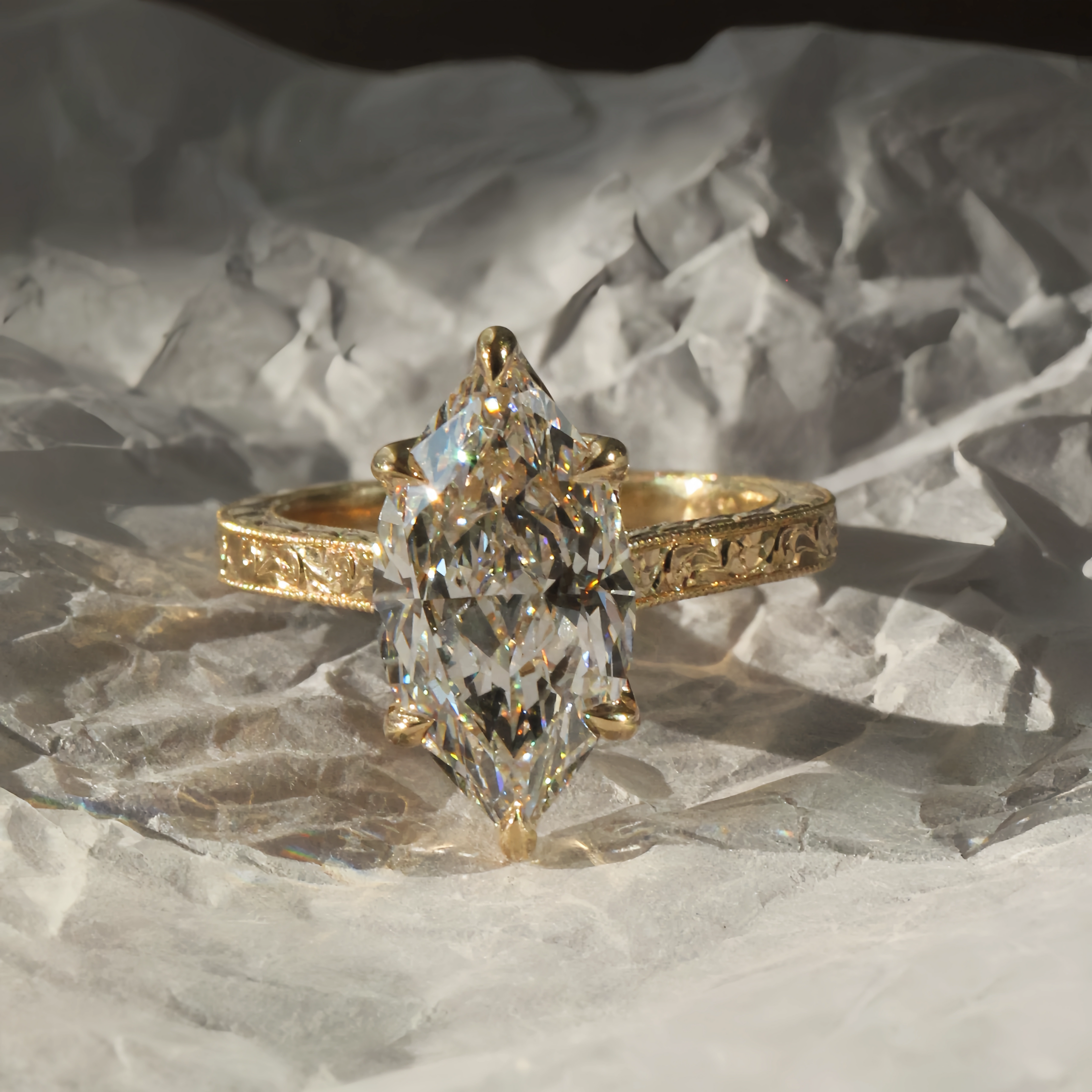 🔥90% OFF Last Day Sale |The Amvin Hand-Engraved Marquise Ring — Finger-Elongating Cut & Snag-Free Petal Prongs