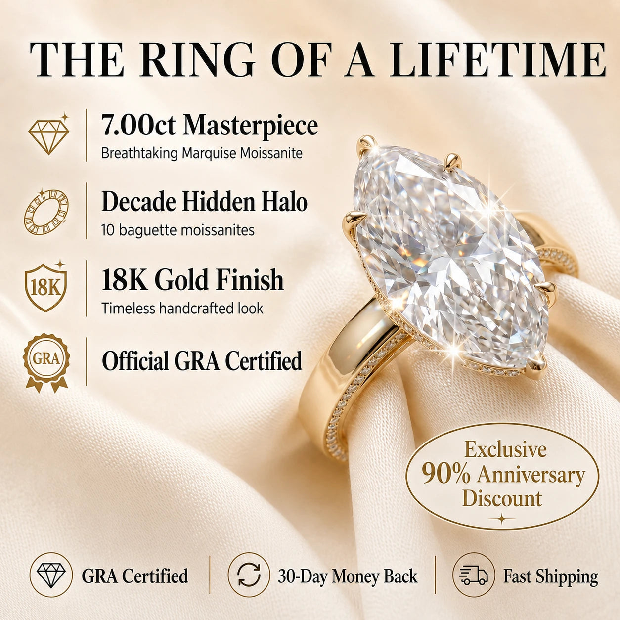 🔥90% OFF Last Day Sale | The 7.00ct Marquise Hidden Halo Masterpiece