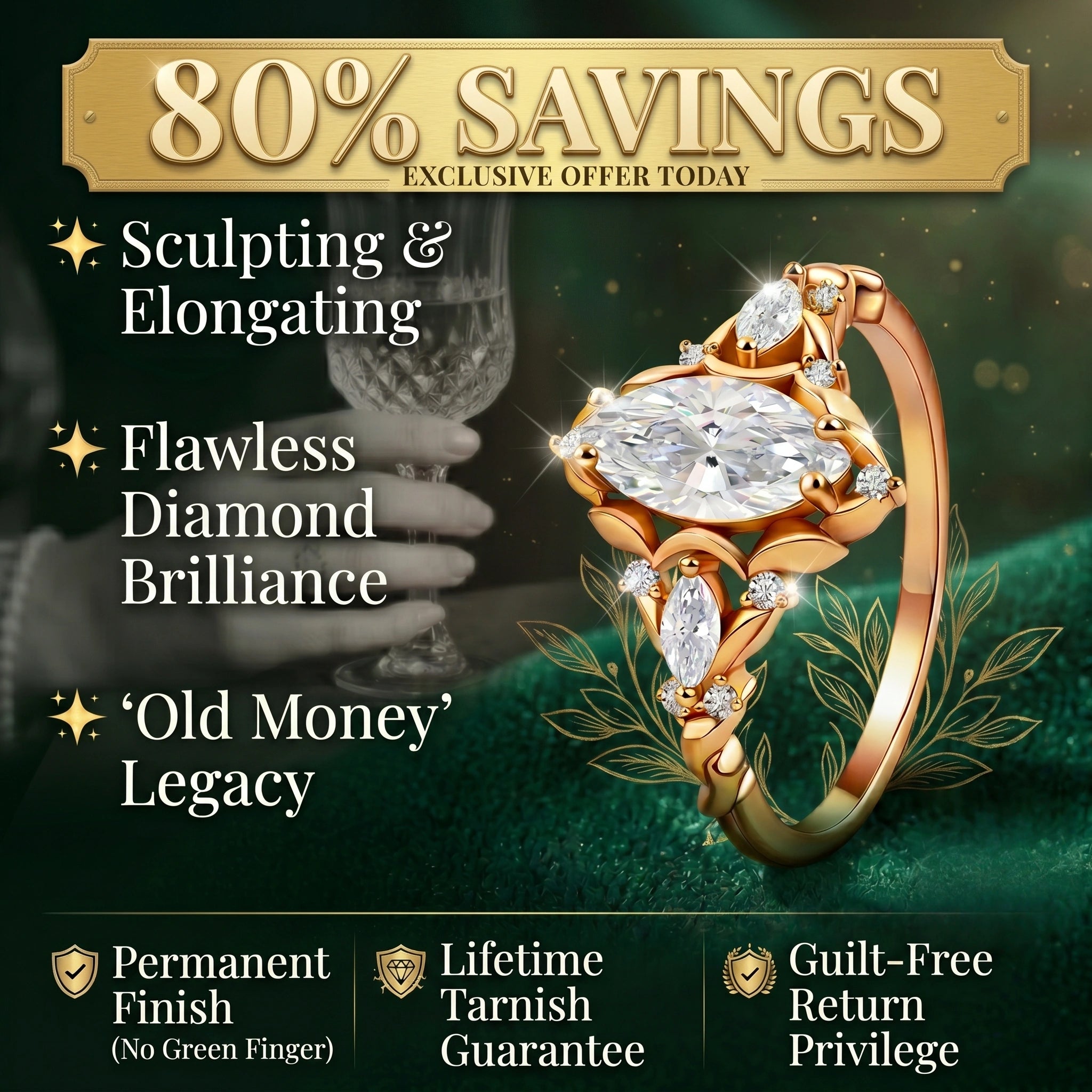 The 'Old Money' Marquise Estate Ring — Flawless 1ct Moissanite, Instantly Elongates Fingers (80% Off Today)