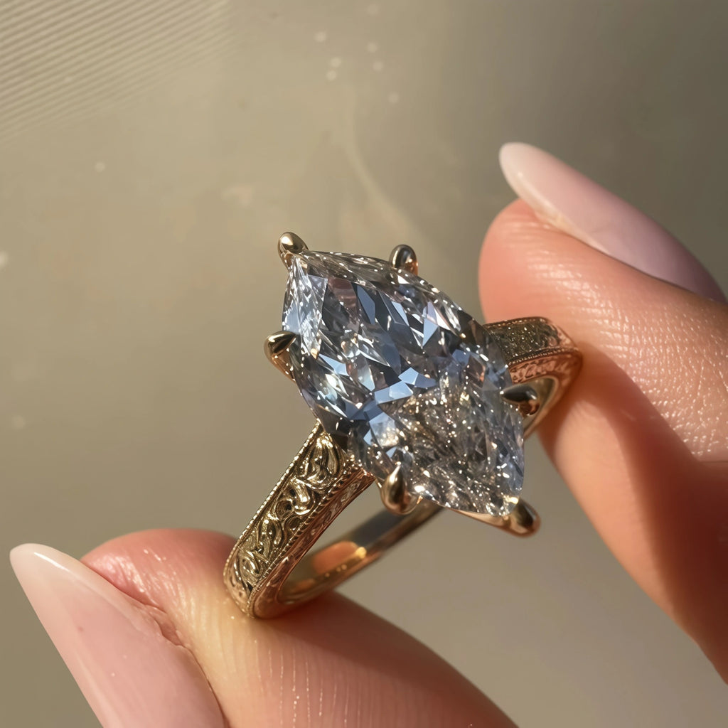🔥90% OFF Last Day Sale |The Amvin Hand-Engraved Marquise Ring — Finger-Elongating Cut & Snag-Free Petal Prongs