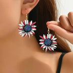 American Independence Day Sunflower Flower Art Earrings