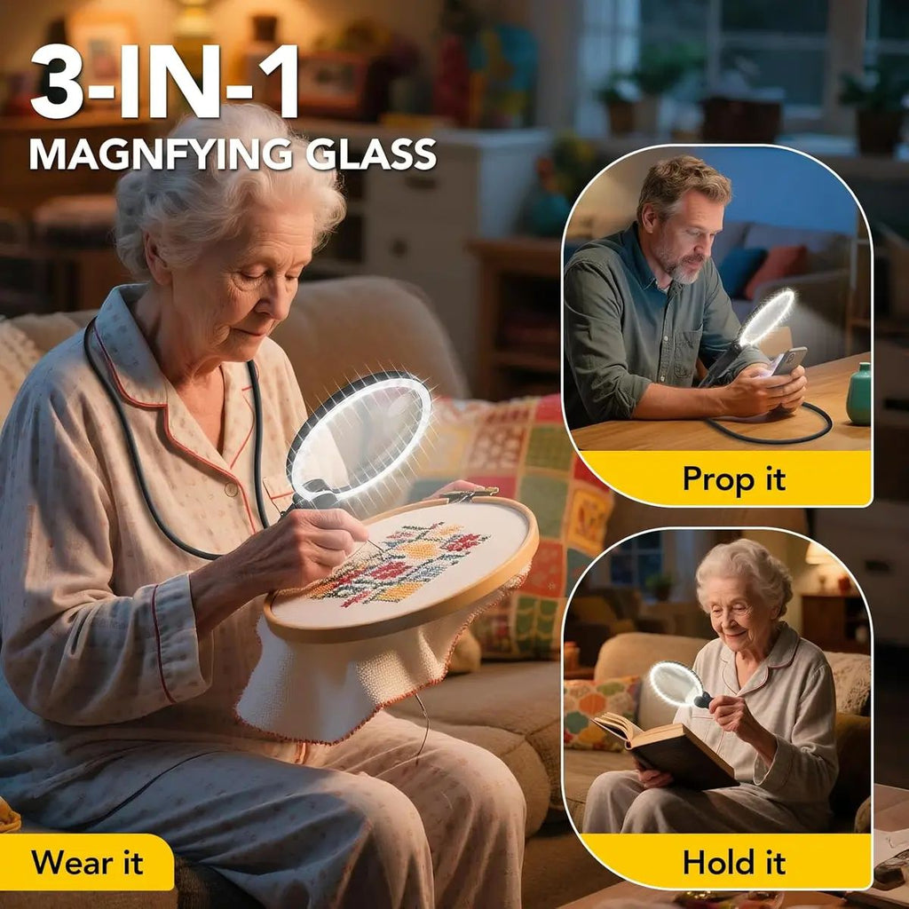 Last Day Sale!🔥90% OF Premium Hands-Free LED Magnifying Glass for Crafts & Reading
