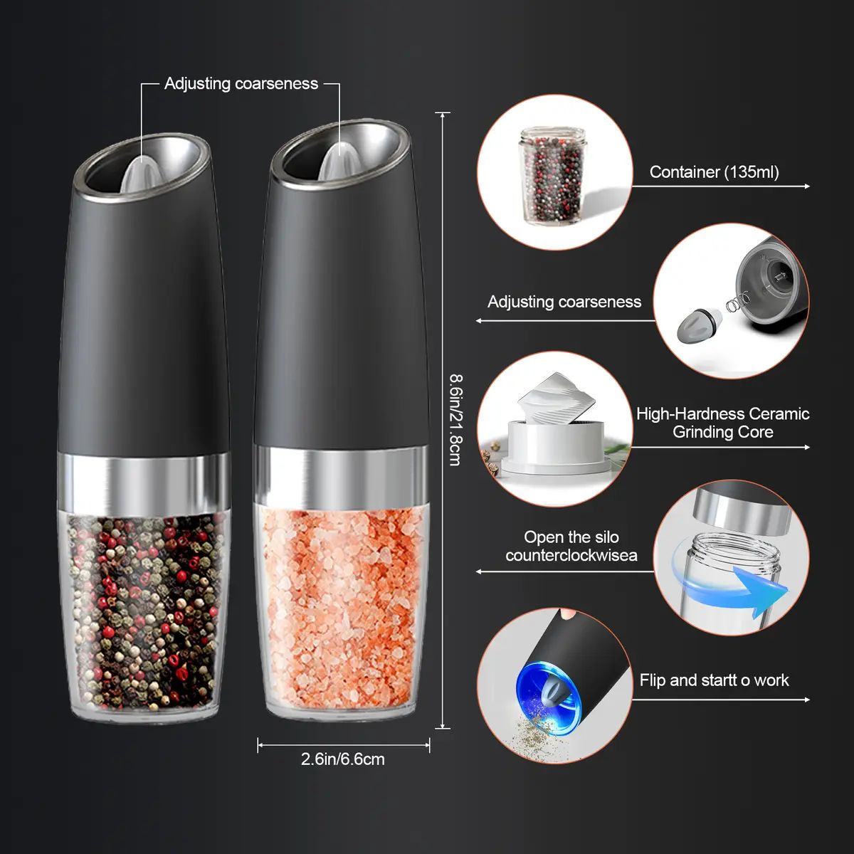 Last Day Sale!🔥 50% OFF Premium Gravity Salt & Pepper Grinder - Arthritis Friendly